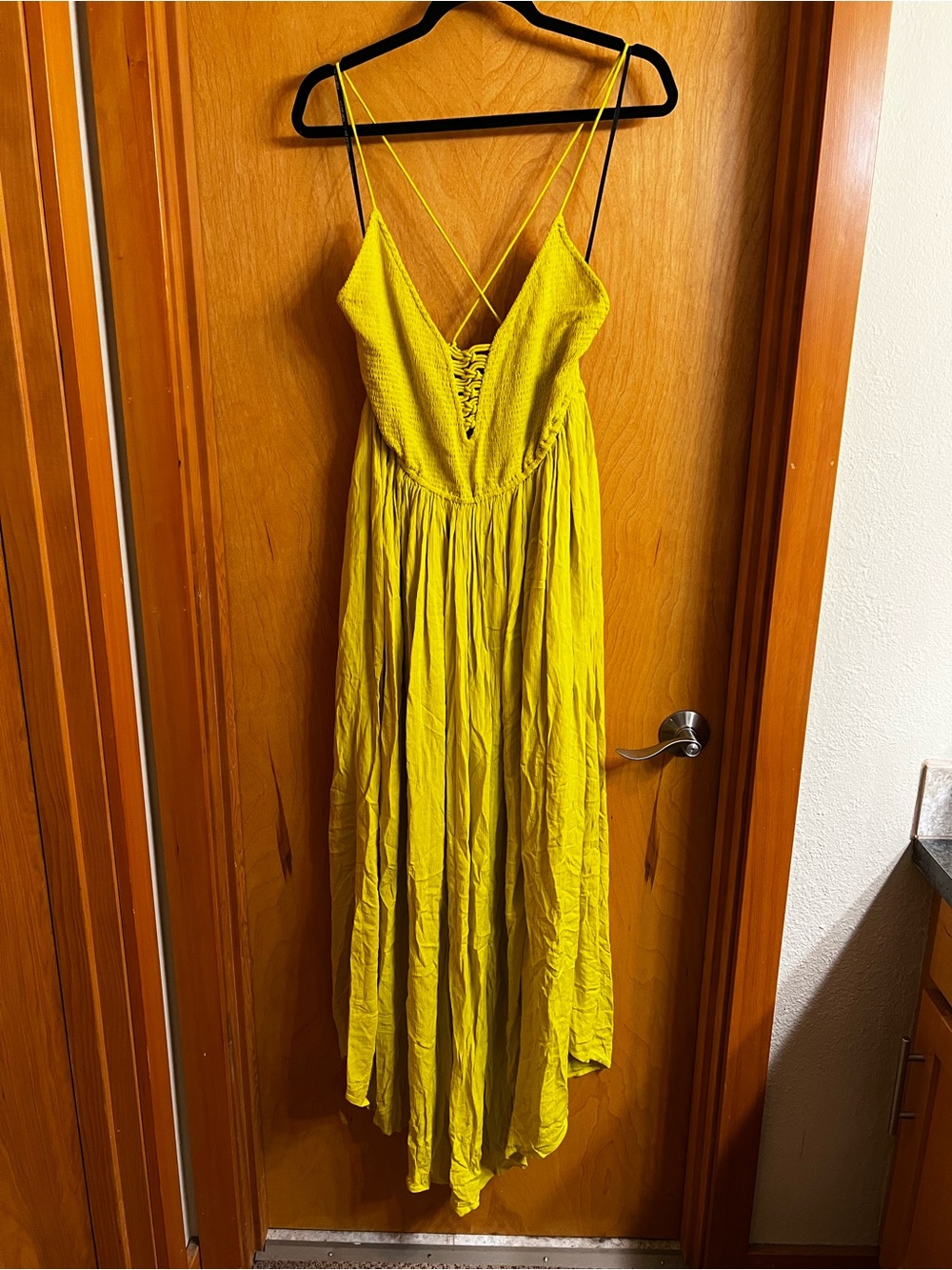 Forever 21 Bright Yellow/Green Lace-Up Strappy Maxi Dress